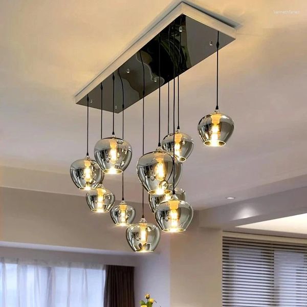 Lâmpadas pendentes Dimmable Creative LED Chandelier Sala de jantar Luzes Interior Luminária Teto Salon Fancy Lamp Vidro