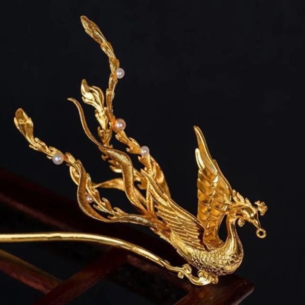 Mücevher orijinal tasarım üç boyutlu antik altın zanaat lüks Phoenix tiara etnik tarzı saç takı cheongsam püskül