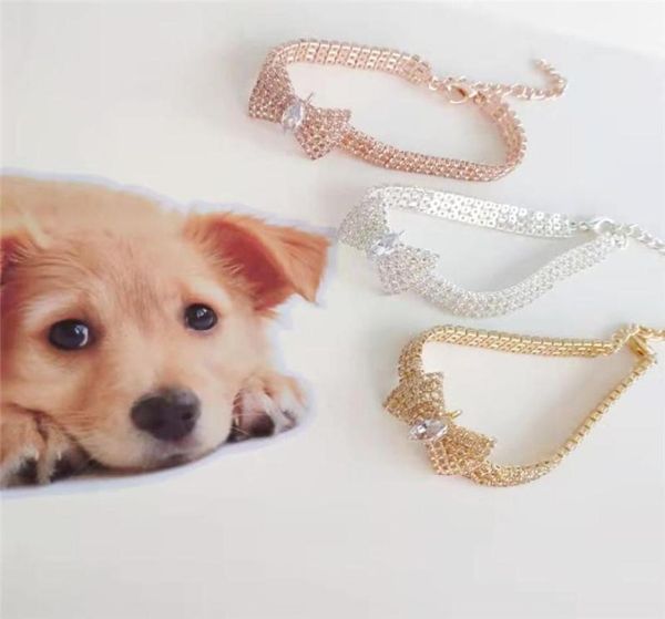 Collari per cani Guinzagli Collare di diamanti in cristallo bling Cucciolo Pet Collana con strass Bowknot lucido per cani di piccola taglia Forniture per gatti7595417