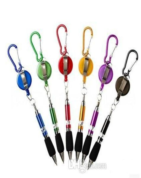 5 colori Retrattile Badge Reel Golf Punteggio Penna a sfera Clip da cintura Moschettone Portachiavi da viaggio Penna a scatto Gancio8445426