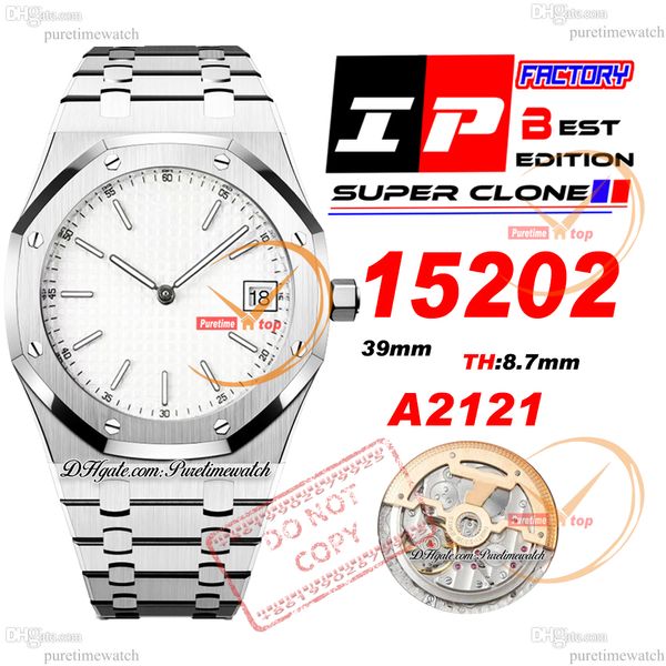 IPF 1520 Jumbo Ekstra ince 39mm beyaz kadran çubuğu A2121 Otomatik Erkekler İzle Paslanmaz Çelik Bilezik Süper Edition PureTiMewatch Reloj hombre Saatler