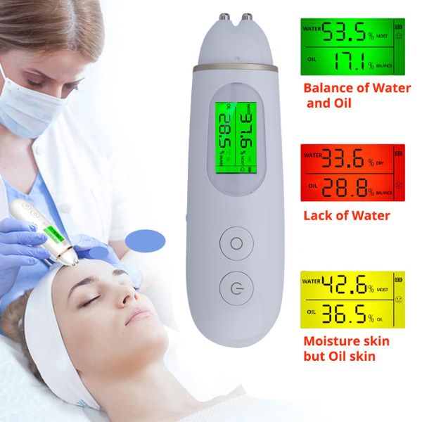 Analizzatore Rilevatore preciso LCD Digitale Tester di umidità dell'olio per la pelle per la cura della pelle del viso con sensore biotecnologico Lady Beauty Tool Spa Monitor