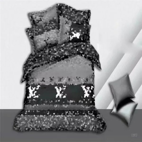 Conjunto de roupa de cama de designer de luxo clássico letra logotipo marrom flor impressa capa de edredão capa de travesseiro 4 peças conjunto de algodão puro decoração de cama confortável 1,8 m 2 m