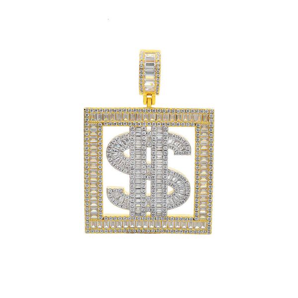 Ciondolo hip-hop rapper gioielli Sier in dollari USA ghiacciato con diamante CZ baguette personalizzato