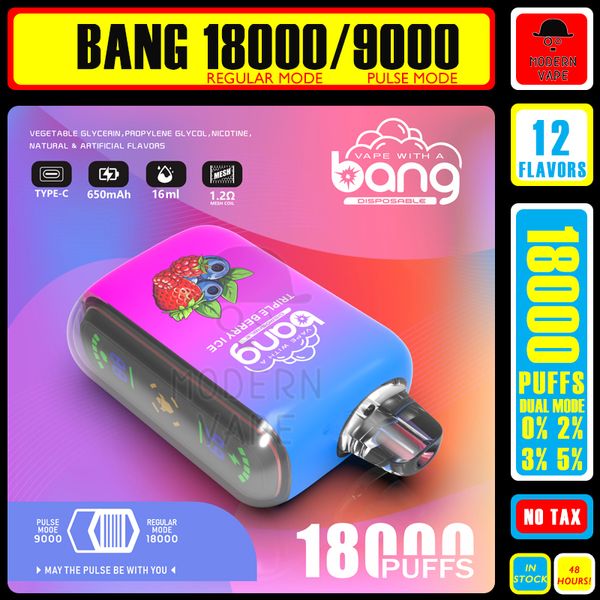 18k puf orijinal patlama 9000 puf-18000 puf seti büyük buharlaştırıcı tek kullanımlık vape e-sigara net bobin LED lamba şarj edilebilir pil 9k puflar 18k puflar vaper çift modlar