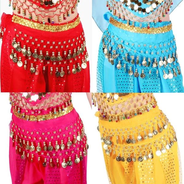 Abbigliamento da palco Ragazze per bambini Danza del ventre Sciarpa per anca Accessori Cintura Gonna con moneta d'oro di danza del ventre Costumi di Bollywood Bambini