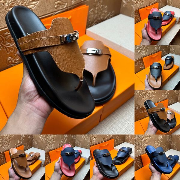 Luxo império sandálias de couro flip flops slides clássico plano grosso sola claquette luxe sandles verão mens chinelos ao ar livre dos homens sapatos de praia tamanho 38-46