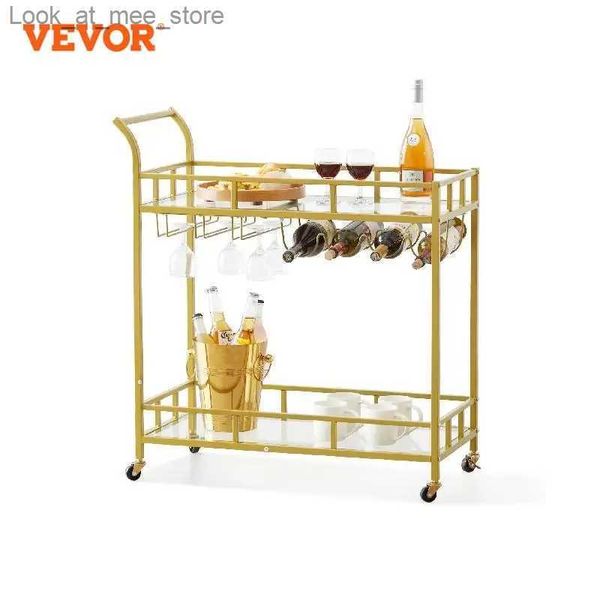 Carrinhos de Compras VEVOR Barra de Metal Serviço Carro Rolamento de Aço Handcart Rodas Bloqueáveis ​​com Rack de Vinho Suporte de Vidro Temperado Q240227