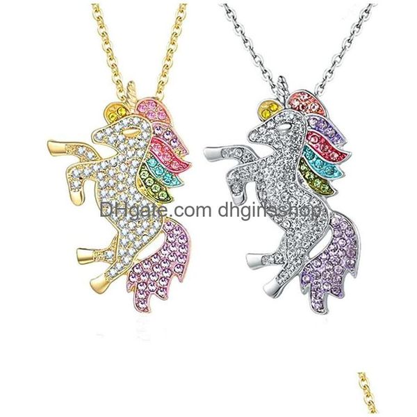 Anhänger Halsketten Diamant Designer Anhänger Halsketten Luxus Schmuck Frauen Halskette Kristall Strass Pferd Tier Mädchen Charme mit L Dh7Ep