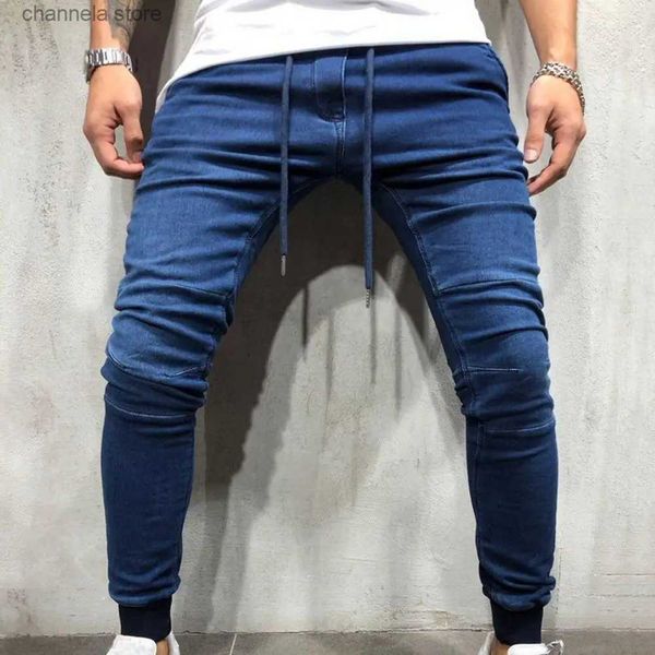 Мужские брюки Мужские брюки Джинсовые брюки-джоггеры Осенние мужские джинсы-карандаши Винтаж Сплошной цвет Мужчины Тонкие модные джинсовые брюки Мужские повседневные брюки T240227
