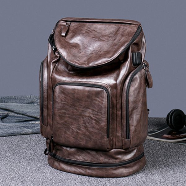 Название товара wholesale мужская сумка через плечо 2 цвета на открытом воздухе спортивный рюкзак для отдыха многофункциональный кожаный мужской рюкзак с мягкой подкладкой Джокер простая сплошная цветная модная сумка 1548 # Код товара
