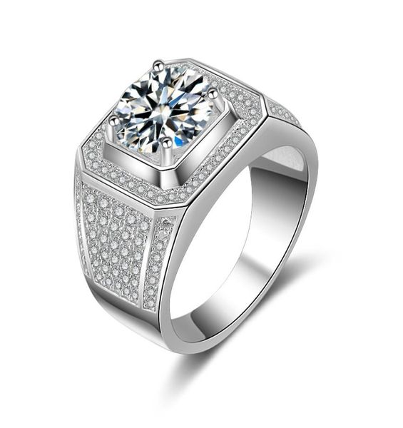 Schmuck Kubikzirkonia Pinky Ring Pave 5 Row CZ Wide Band Solitaire Herren Verlobungsring versilbertes Messing7180387