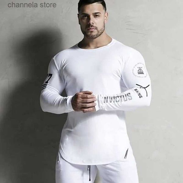 Herren T-Shirts Männer Bodybuilding Langarmshirt Männlich Casual Fashion Skinny T-Shirt Gym Fitness Workout Tees Tops Laufen Schnell Trockene Kleidung T240227