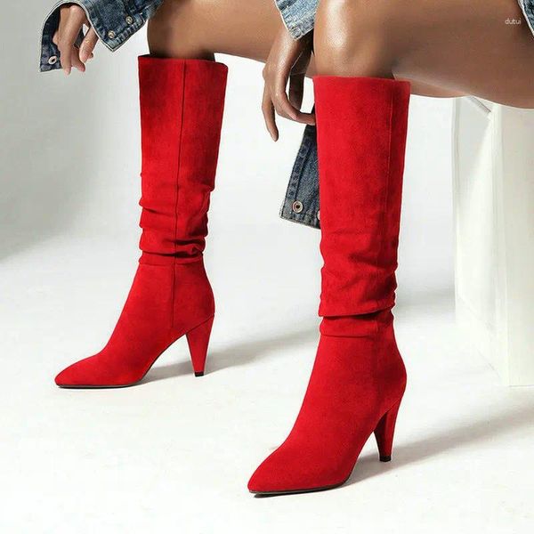 Stivali roblock design del marchio Donne ginocchiera con tacco a punta puntata di punta di piedi da donna scarpe da donna beige nera