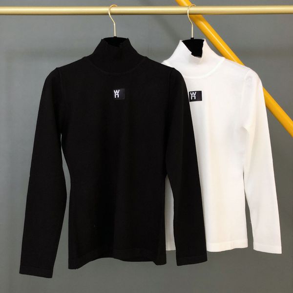 Kadın Tişörtleri Sonbahar Kış Uzun Kollu Kadınlar Temel Tshirts Elastik Sıkı Sıkı Yüksek Yaka Altılar Üst Elbiseler Katı Beyaz/Siyah Y2K Gömlek