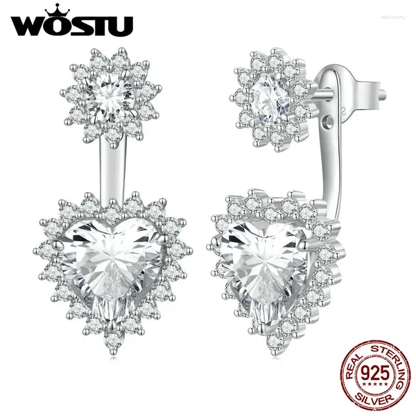 Orecchini pendenti WOSTU 925 Sterling Silver Heart Cubic Zirconia Wedding Drop per le donne Bling CZ Stud orecchino gioielli regalo regalo