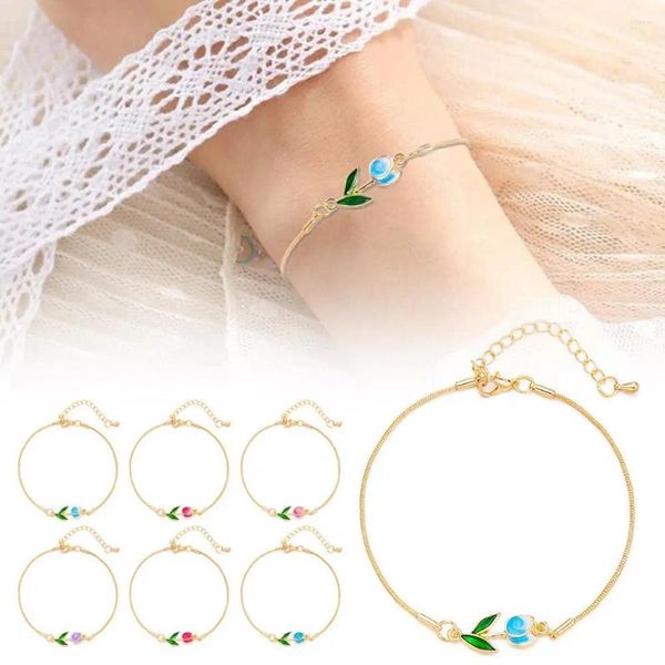 Charm Armbänder Japan Korea Elegante Tulpe Rose Armband für Frauen Mädchen Süße Bunte Blume Gold Farbe Metall Kette Ästhetische Je Z6k4