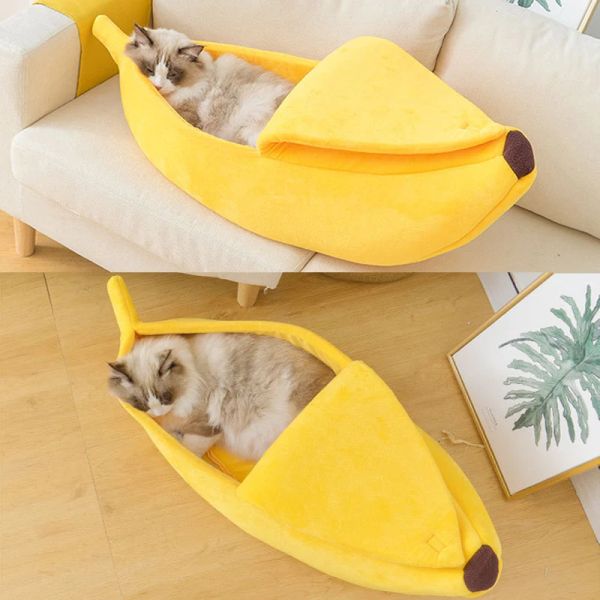 Tapetes de banana gato cama casa engraçado bonito aconchegante gato esteira camas quente durável portátil pet cesta canil cão almofada gato suprimentos engraçado cama de gato