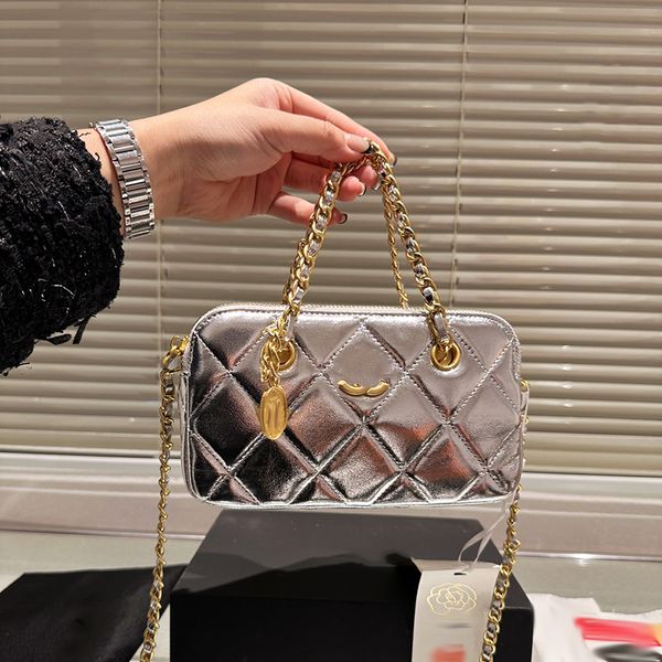 Bolsa móvel de carteira bolsa de ombro feminina elegante 20 cm de caviar caviar hardware de ouro diamante garoto metálico de luxo bolsa de luxo matelasse crossbody bolsas de maquiagem