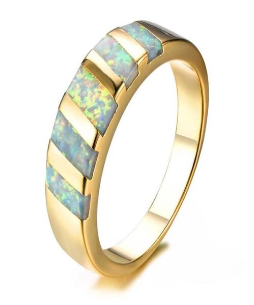 Eheringe Boho Weißer Feueropal Verlobungsring Weiblich Niedlich Quadratischer Stein Luxus Gelbgold Für Frauen Männer Paar Schmuck1689539