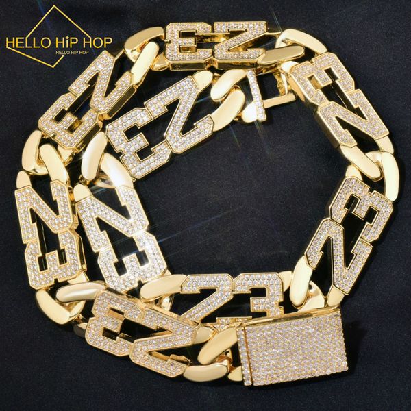 Ciao hip-hop 20mm 23 numeri catena collana hip hop da uomo zircone ghiacciato colore oro collegamento spesso fascino di rame moda gioielli rock per regalo