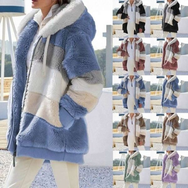 Lässige Herrenmode Chaopai Lamb Thickened Warmth 2023 Damen-Fleecepullover mit Kontrastfarben, lockere Kapuzenjacke für Damen