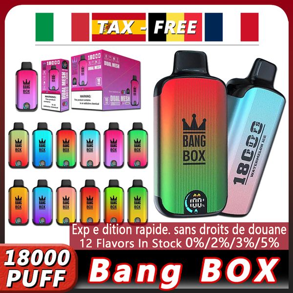 Original Bang Box 18000 Puff Einweg-Vapes Puff 18k Vape Pen E-Zigaretten Vaper 0 % 2 % 3 % 5 % 26 ml vorgefüllter Pod Mesh Coil 850 mAh wiederaufladbarer Akku 12 Flaovrs