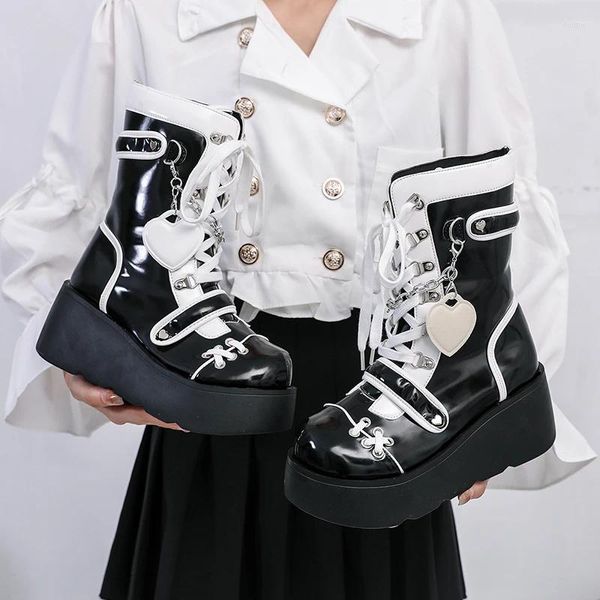 Ботинки, женская обувь в стиле Лолиты, зима 2024, женские ботинки до середины икры на платформе, готический розовый, с милой цепочкой, JK, косплей, японский стиль