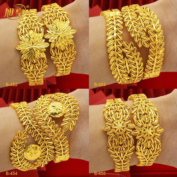 XUHUANG Luxus Blätter Design Kupfer Überzogene Gold Armband Dubai Saudi Trendy Armreif Für Braut Armband Arabischen Schmuck 240223