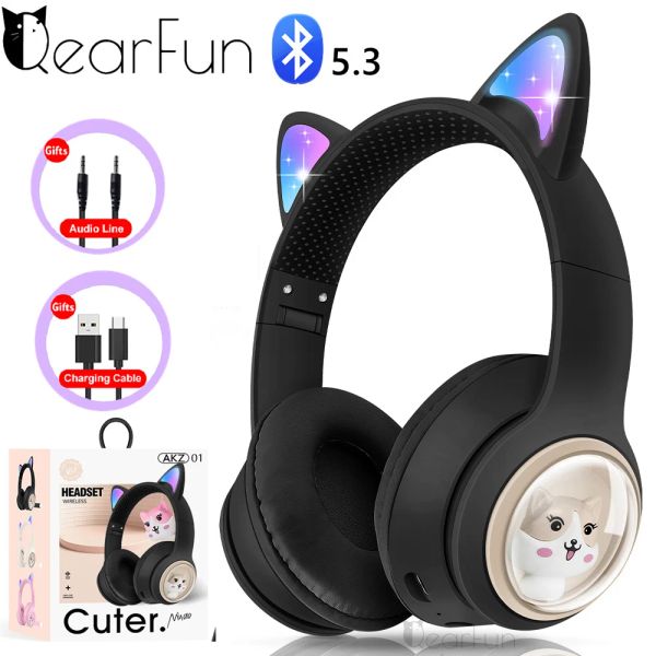 Fone de ouvido/fone de ouvido preto coretooth fones de ouvido de gato fones de ouvido de ouvido Girl Girl Girl RGB Light Wireless Headphones With Microfone Music Helmet Headset