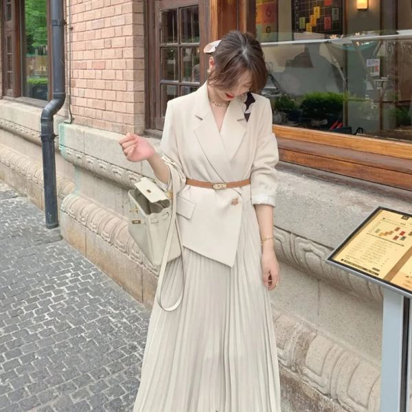 Trench One Piece Dress Design Office Lady Trench Casat for Women Pleated Dress Overcoat Luxury Autumn Clothing Dress Vestidos y2k