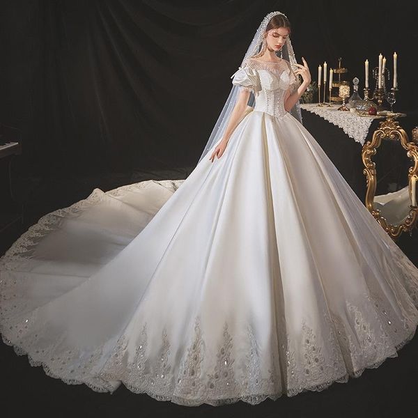2024 Elegante plus size uma linha vestidos de princesa cetim vestido de trem vestidos personalizados vestido de novia vestidos de noiva 403