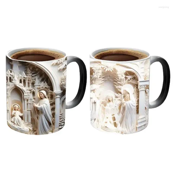 Tassen, Krippen-Tasse, hitzeempfindliche Tasse, religiöses Trinkgeschirr, christliche Geschenkidee, Kaffee, einzigartiges Weihnachtsgetränk