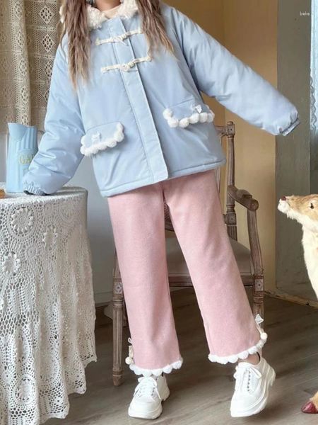 Pantaloni da donna Giappone Pantaloni morbidi per ragazza Lolita Donna dolce Stile preppy scozzese con volant Gamba larga Streetwear Y2k