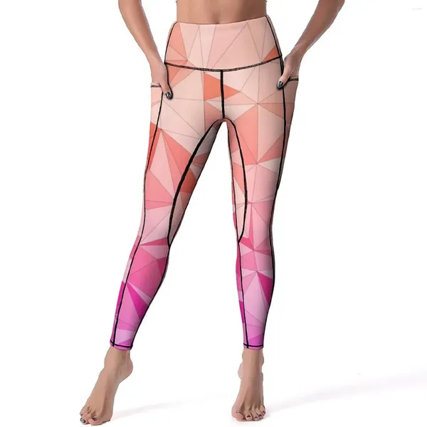 Calças ativas dois tons rosa yoga mosaico design ginásio leggings cintura alta estiramento esportes collants sexy padrão legging presente