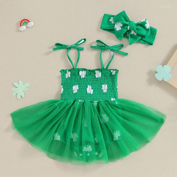 Vestidos de menina HodJIU Born Outfit manga comprida fora do ombro Shamrock Print Romper com faixa de cabelo roupas de outono