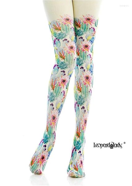 Mulheres Meias Moda Estilo Meia-calça Cartoon Cactus Colorido