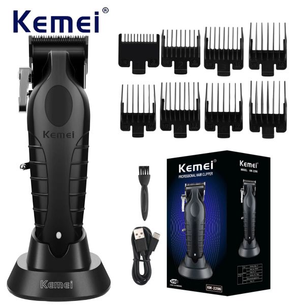 Clippers KEMEI CABELO CLIPPER PROFISSIONAL TRIMMER DE CABELO AJUSTÁVEL MÁQUINA DE CABELO DE CABELO CLIPPER ELÉTRICO COM BASE DE CARGA KM2296