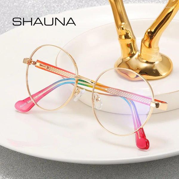 Óculos de sol Shauna Clear Anti Blue Light Mulheres Moda Óculos Quadros Retro Primavera Dobradiça Homens Redondo Óptico Metal Frame