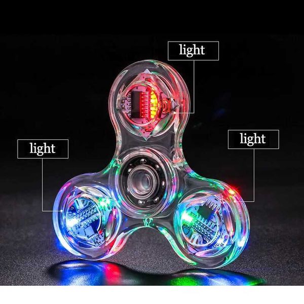 Brinquedos de dedo Fidget Spinner Glow in the Dark Adulto Brinquedo Anti Stress Led Tri-Spinner Autismo Luminous Spinners Giroscópio cinético para crianças yq240227