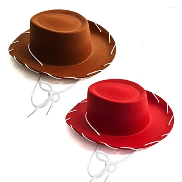 Berets All-Match Cool Western Felt Brown Red Cowboy Chapéu Ajustável para Halloween Role-Play Festivais Tema Trajes de Festa Menino Menina