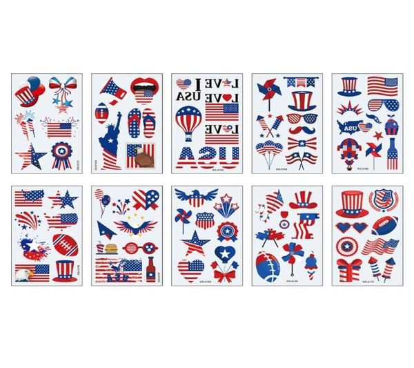 Partyzubehör Amerikanische Flagge Tattoos Unabhängigkeitstag Gesicht Arm Make-up Aufkleber Körperkunst Vereinigte Staaten Convient7636418