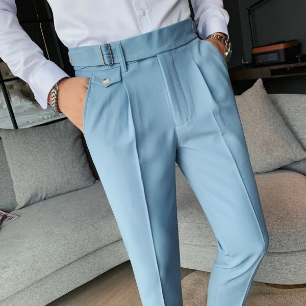 Calças British Style Business Formal Wear Suit Men Clothing Simples Slim Fit Office Casual Calça de calça reta Hombre 36