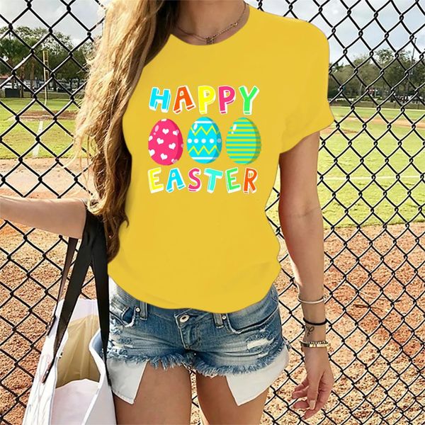 Plus size manga curta feminina camiseta de páscoa impressão de ovo y2k camiseta básica topo adulto primavera roupas domingo feriado arte 240227