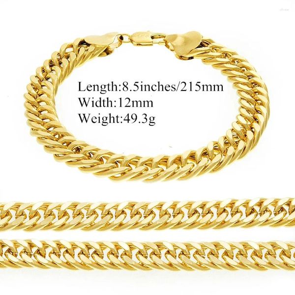 Браслеты из 14-каратного желтого золота с покрытием, браслет-цепочка для мужчин, ювелирные изделия для женщин, 210 мм, 8,3 дюйма, ширина 8 мм, штампованные