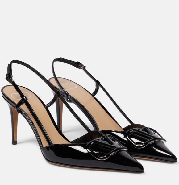 Neue Kleid-Pumps, Damen-Sandalen, mittlerer Absatz, Vlogos-Leder-Slingback-Pumps, Garavan klassische Damen-High-Heels-Sandalen, Schuh-Slingback, spitzer Zehenbereich, schöne Designer-Box