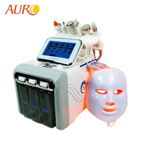 Dispositivos AURO Ultrasonic H2O2 Hydro Water Diamond Peeling Oxygen Vacuum RF BIO Hydrafacial Beauty Machine com máscara LED e purificador de pele