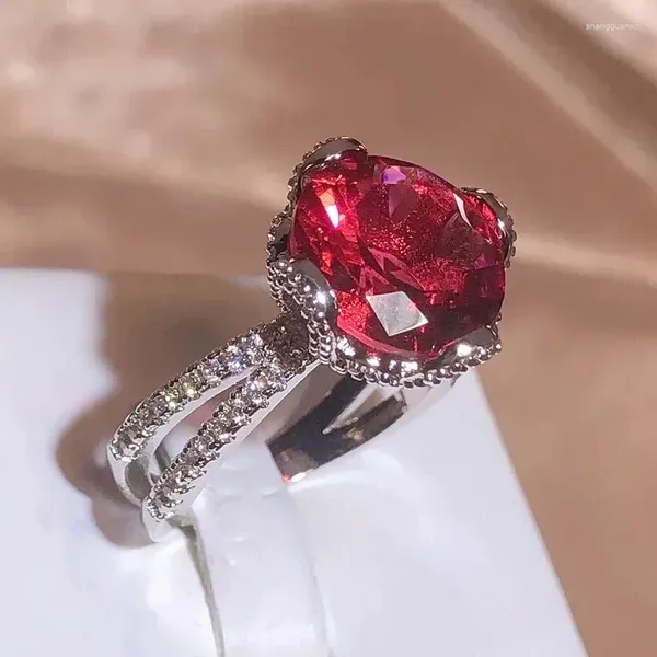 Anéis de cluster na moda rosa zircônia para mulheres 925 selo vintage luxo temperamento oval anel de diamante completo festa presente de aniversário