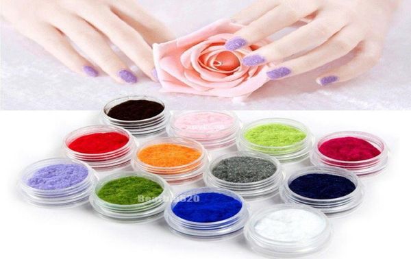 12 Farben 3D Samt Beflockungspulver Nail Art Dekorationen Acryl Nagellack Tipps Maniküre Nägel Dekorationen Neu eingetroffen Saling3331460