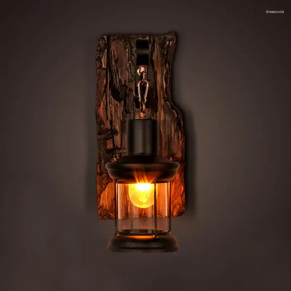 Duvar lambası Retro Sconce Loft Amerikan Ahşap Fener Bar Kahve Restoranı Yatak Odası Nostaljik Giyim Mağazası Vintage Işık